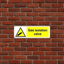 Gas Isolation Valve - safety sign - 3mm Aluminum Dibond for indoor/outdoor usage (450mm x 150mm) 5m Viewing Distance.