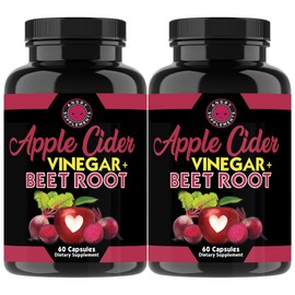 Angry Supplements Apple Cider Vinegar + Beet Root Powder Capsules, Pure ACV Beetroot 1000mg per Serving, Nitric Oxide Booster & Digestive Health for Men and Women 60ct, 2 Pack (120ct Total)