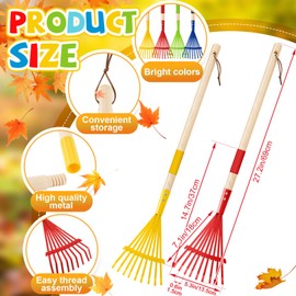 Suclain 4 Pcs Metal Kids Rakes with Hardwood Handle 28'' Small Rake Child Size for Gardening Multicolor Mini Rake for Leaves Kids Leaf Rake Lightweight for Kids Garden Lawn Yard Tools Gifts