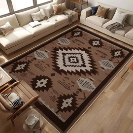 8x10 Area Rug for Living Room Western Rug Aztec Southwestern Rugs Machine Washable Tribal Navajo Southwest Rug Non Slip Printed Low-Pile Indoor Floor Carpet for Dining Room Bedroom Office, Cream