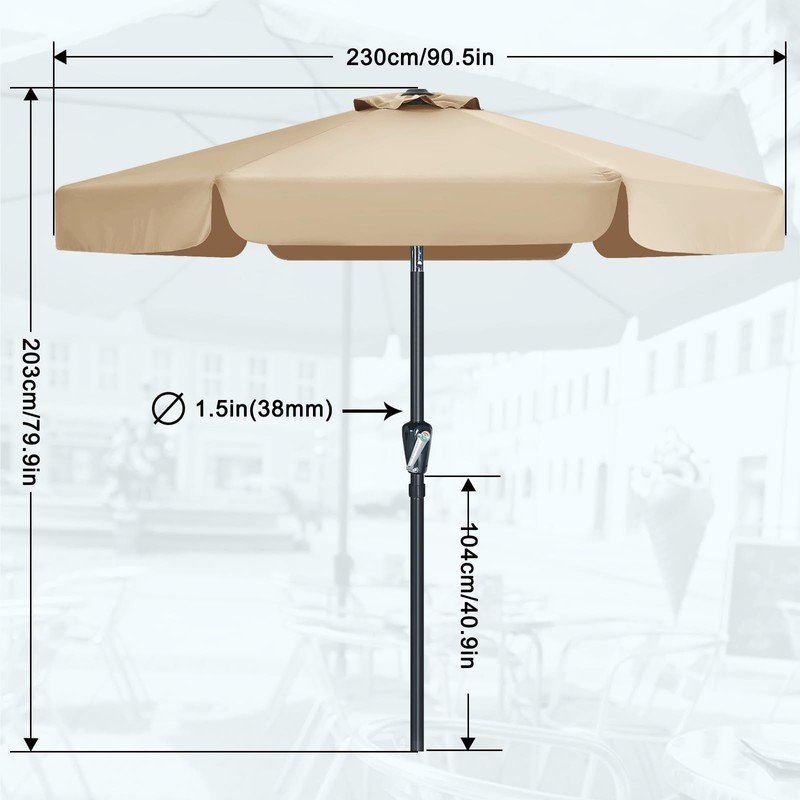 MASTERCANOPY Valance Patio Umbrella for Outdoor Table Market,7.5ft, Tan