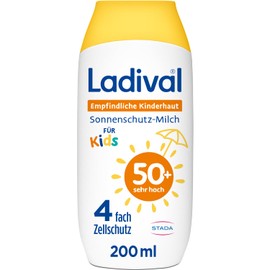 Ladival Sensitive Children's Skin Sun Protection Milk SPF 50+: Sun Cream for Children and Babies from 6 Months, Extra Waterproof, with 4-Way Cell Protection, 200 ml
