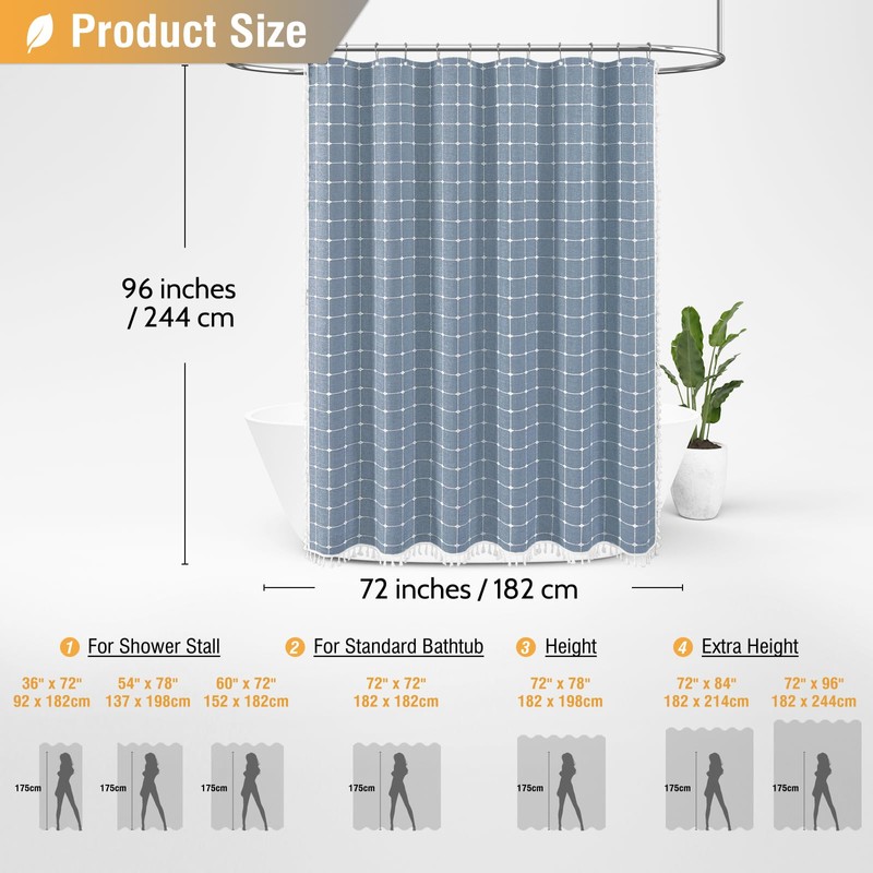 BTTN Extra Long Shower Curtain - 72x96 Inch Long Boho