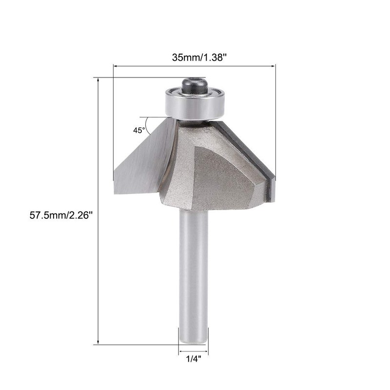 sourcing map Chamfer Router Bit 45 Degree 1/4" Shank 2/3"