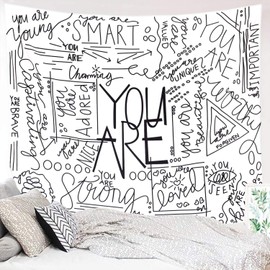 Miytal Quote You are Wall Tapestry, Inspirational Wall Art Positive Saying Wall Hanging White Tapestry for Teen Girl Bedroom Dorm - 59.1 x 80 Inches
