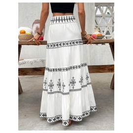 SOLY HUX Women's Boho Maxi Skirt Tie Front High Waisted A Line Ruffle Hem Flowy Long Summer Skirts Multicoloured Tribal Small