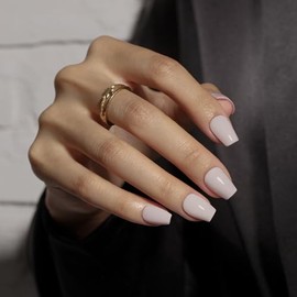 KQueenest Press on Nails Kurz mit Kleber – Sheer Hell Grau Nägel zum Aufkleben Kurz Sarg, Einfarbig Ballerina Fake Nails Taupe, Künstliche Nägel Set für Frauen & Mädchen, 30 Stück