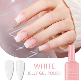 French Manicure Kit Pink White Gel Nail Polish Set for French Manicure, 2Pcs Jelly Gel Polish Set for French Tips with Nail Stamper & Nail Art Brushes, Soak Off UV/LED, Nail Polish Set for Women Girl
