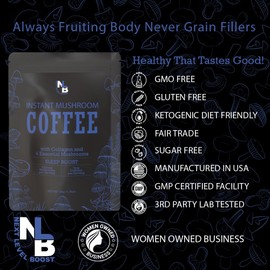 Sleep Boost Organic mushroom Instant Coffee - 10 x 9g Packets - Healthy Coffee alternative and Substitute - With Collagen, Lions Mane and Antioxidant