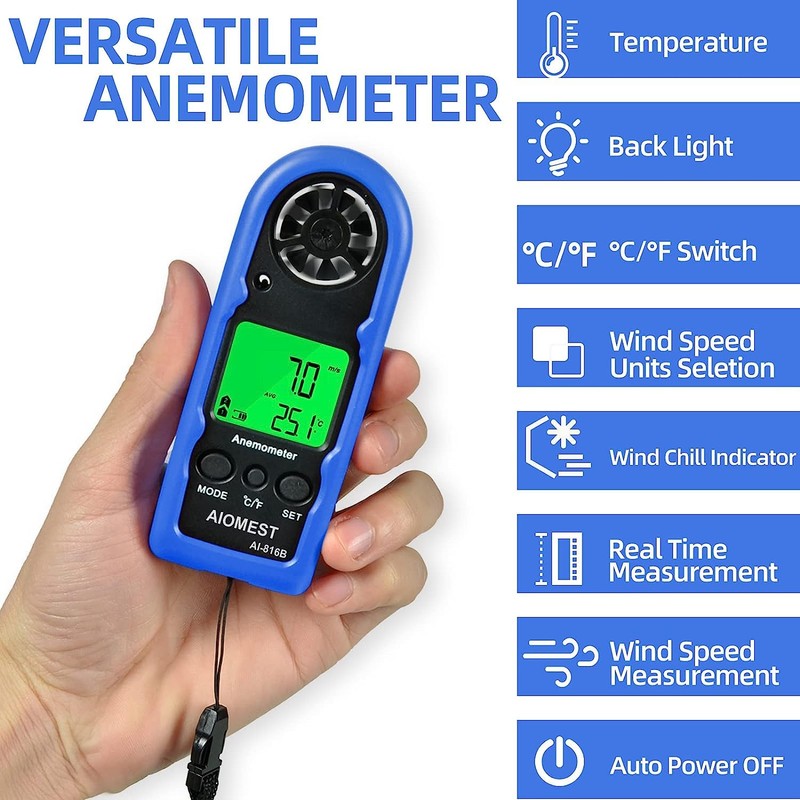 AIOMEST 816B 2 Pack Digital Anemometer Mini Hand Wind Speed