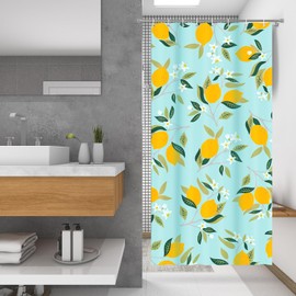 Lokigo Small Stall Shower Curtain, RV Shower Curtain 36x72 Sage Green Yellow Lemon Shower Curtain, Narrow Dorm Camper Shower Curtain, Waterproof Fabric Modern Plant Shower Stall Curtains with Hooks
