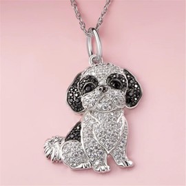 OSCCI Cute Crystal Shih Tzu Dog Pendant Necklace Cartoon Animal Dog Necklace Jewelry for Pets Lover (Dog)