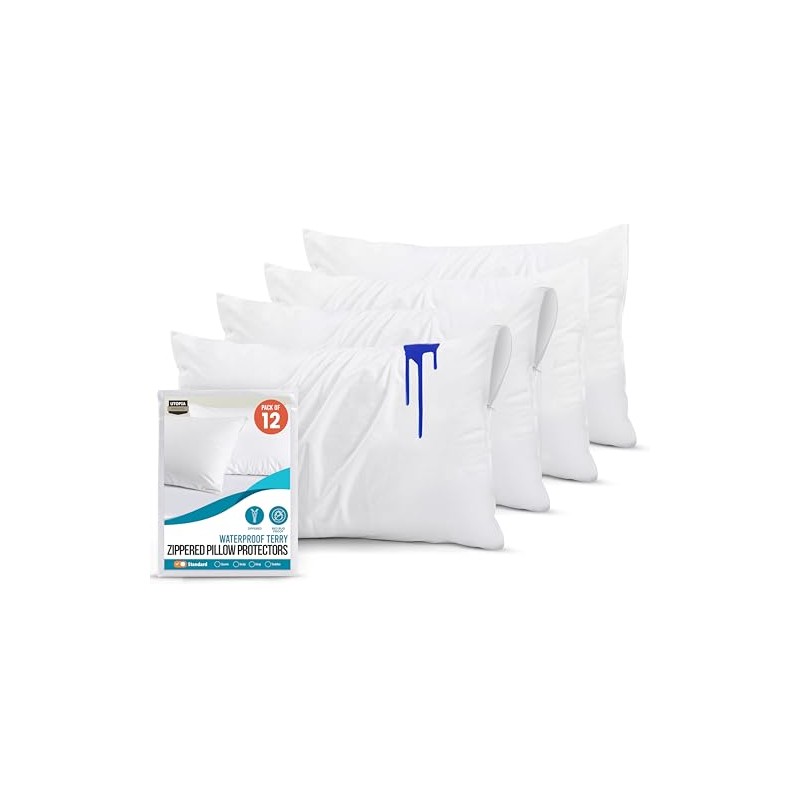 Utopia Bedding Set of 12 Waterproof Pillow Protectors with Zipper