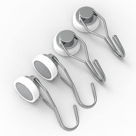 MHDMAG Magnetic Hooks Swivel Swing Magnet Hooks Hangers,Heavy Duty Magnetic Hook with Neodymium Rare Earth Magnet for BBQ, Grill, Refrigerator,Home, Kitchen, Office,Wall,Pack of 4,White
