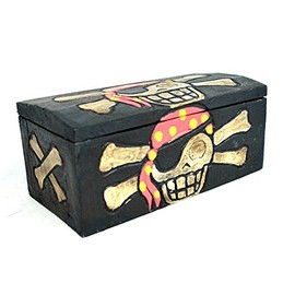 WorldBazzar Hand Carved Beautifully Detailed Treasure Box Chest Pirate with Bandanna Design