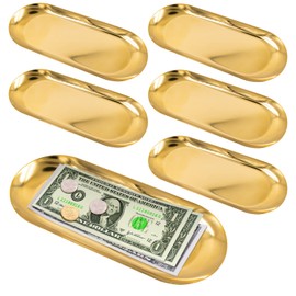 6 PCS Tip Trays Restaurant Service Check Dish Oval Plate Storage Guest Bill Holder Supplies Presenters Ornaments Accessories Decoration Metal Container for Coffee Bar Home (Gold)