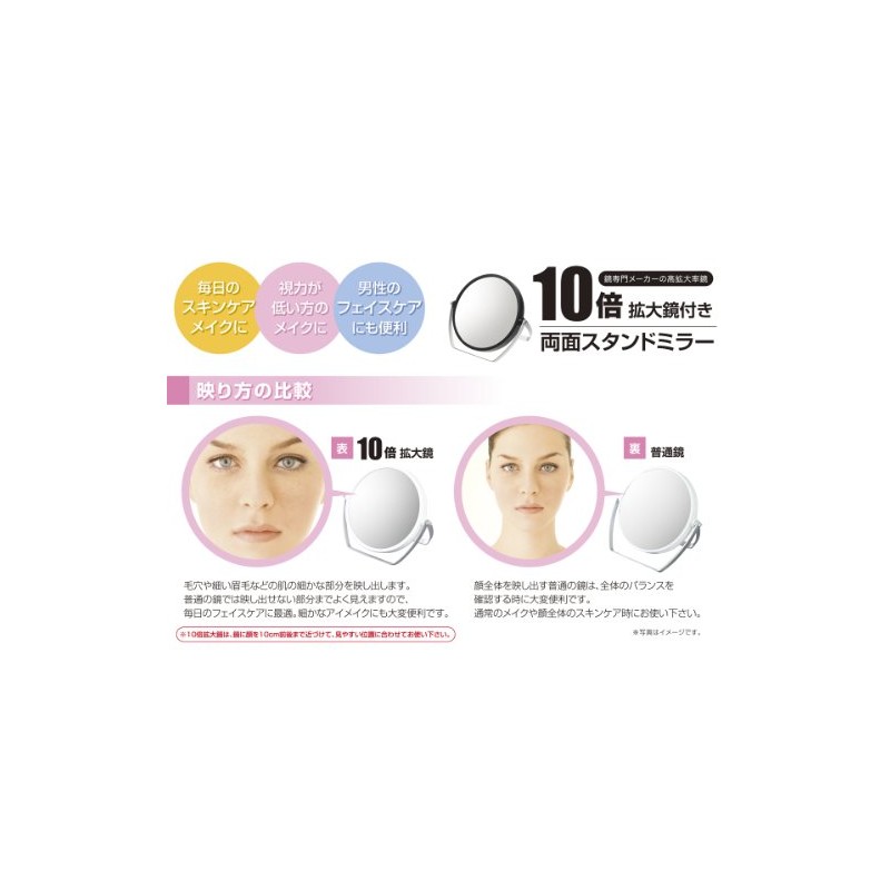 10倍拡大鏡付 両面スタンドミラー YL-1500 ホワイト