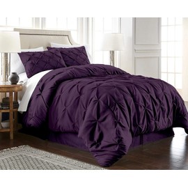 8 Pcs Purple Queen/Full Size Bedding Set, Silky Soft Complete Set Includes 1 Pinch Pleat Comforter, 2 Pillow Shams, Flat Sheet, Fitted Sheet, Bed Skirt, 2 Pillowcases Fit Mattress Upto 18'' Deep