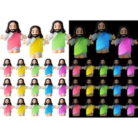 60 Pcs Mini Jesus Figurines Glow in The Dark with Let Your Light Shine Cards Luminous Jesus Figures Toys for Bible Sunday School Religious Gifts Easter Egg Stuffers(Long Robes Style) - Style: Long Robes Style