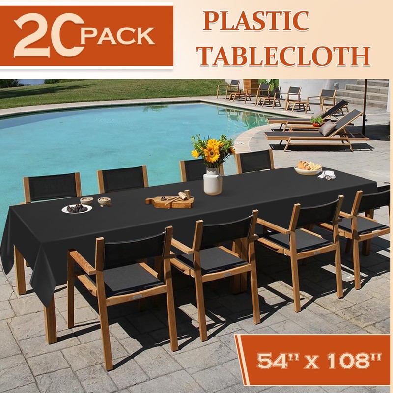 Xnluothsk 20 Pack Black Rectangle Plastic Tablecloth, 54"x 108" Disposable