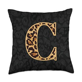 Cheetah Print Letter C Leopard Initial Women Girls Throw Pillow