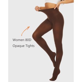 DUCMODA Womens 80 Denier Opaque Tights, Women's Soft Solid Color Footed Pantyhose, High Waist Stocking with 30+ Colors-L-XL-Coffee