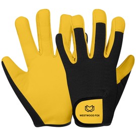 WESTWOOD FOX Gardening Gloves Leather Thorn Safety Working Heavy Duty Work Gloves for Women and Men Garden Tools Mechanic Breathable Gardener Non-Slip Rigger Gloves Protective Gift (Yellow, M)