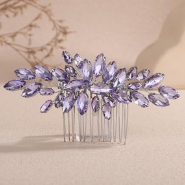 Lenjicons Sparkling Rhinestone Hair Comb Wedding Hair Comb Crystal Rhinestone Bridal Headpiece Handmade Rhinestones Hairpiece Bridal Hair Accessories for Women (light purple)