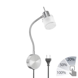 ledscom.de Miras Reading Lamp Gooseneck Switch Plug + GU10 LED Lamp White 3 Levels Dimming: Max. 609lm