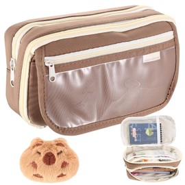 SUUEIOKL Pencil Case Girls Boys Pencil Case 9 Compartments Pencil Case with Large Capacity Pencil Case Pens Teenager Boys Children Multifunctional Pencil Case for Office School Students, coffee,