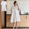 Women's Collared Puff Sleeve White Maternity Dress for Daily Chic White/L