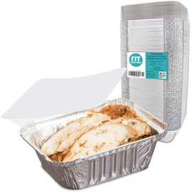 [100 Pack] Rectangular 1 lb 16 oz Pint 6 x 5 x 2" Disposable Aluminum Foil Pan Take Out Food Containers with Flat Board Lids, Hot Cold Freezer Oven Safe