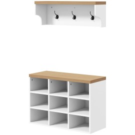 2-in-1 9 Pair White Storage Cabinet Coat Rack and Shoe Bench Set Entryway Hallway Mudroom Bedroom Organizercolor: White Color