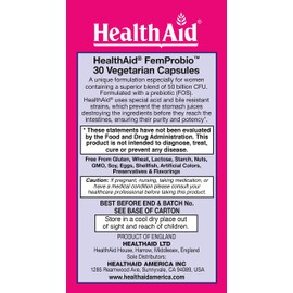 HealthAid FemProbio, 50 Billion with Prebiotic, 30ct, Helps with Vaginal Support, Acid & Bile Resistant, Lactose, Gluten, GMO Free, Vegetarian