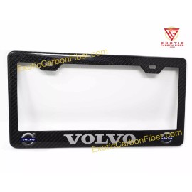 Exotic Carbon Fiber Volvo Silver Logo & Text 2x2 Gloss 2-Hole Real Carbon Fiber license Plate Frame