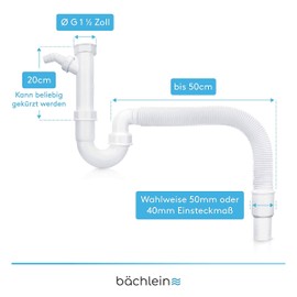 B?chlein B?chlein flexibler R?hrensiphon fr Kchensple - Geruchsverschluss mit einfachem Ger?teanschluss - Siphon fr die Kchensple - Made in Germany