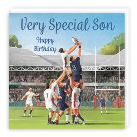 Hunts England - Son Rugby Fun Birthday Card - Milo's Gallery - Sport Birthday Card For Son - Birthday Card For Rugby Fan Son - For Boys, Men, Kids, Adults