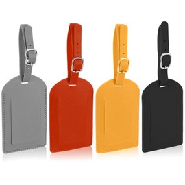 4 Pcs Leather Luggage Tags, 11×7×0.3cm Bag Tags with Adjustable Strap, Premium Leather Suitcase Tags, for Preventing Loss of Bags, Privacy Protection Cover, Suitcases Both Male and Female
