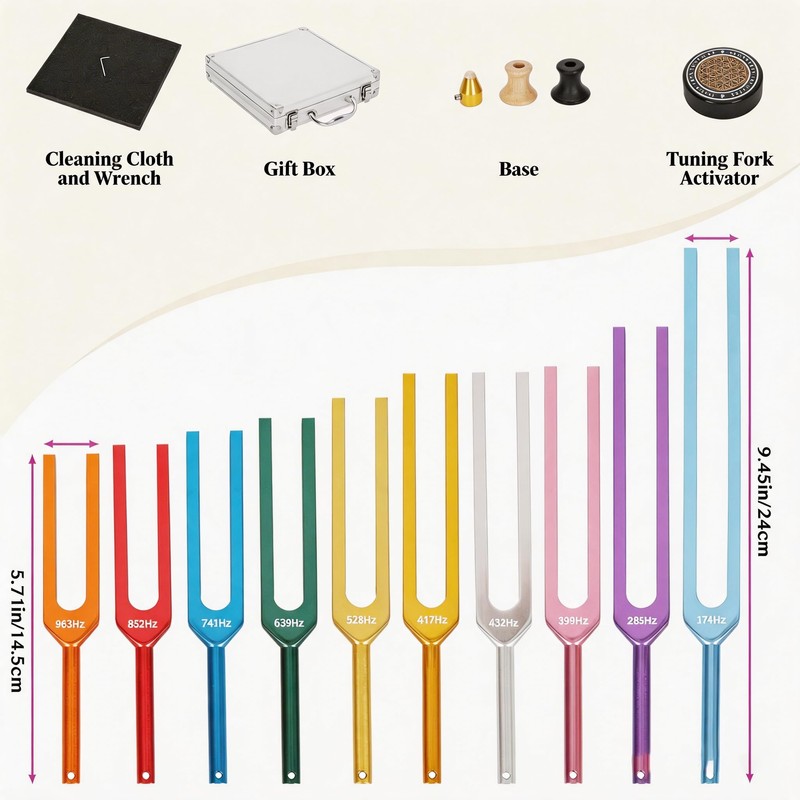 10 PCS Tuning Fork Set, Solfeggio Sound Healing Forks with