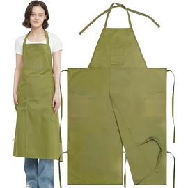 LYCN Pottery Split Leg Aprons, Full Coverage Cotton Canvas Potters Ceramics Apron with Pockets for Artists Clay Women Men (Green)