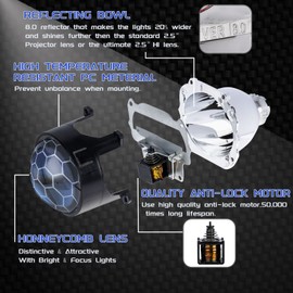 YUFANYA 2.5 Inch Honeycomb Bixenon Projector Lens with Sliver Chrome Shrouds,High/Low Beam Function Mini H1 Fit for H1 H4 H7 Car Motorcycle Retrofit