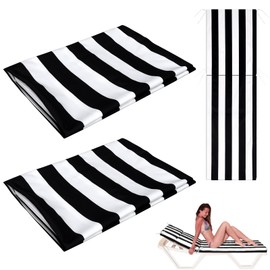 FuWeave 2 Pcs Waterproof Chaise Lounge Cushion Cover Outdoor (Not Includes Cushion) 72 x 21 x 3 Inch Chair Replacement Cover Chaise Slipcover with Zipper Ties for Patio Pool (Black and White)