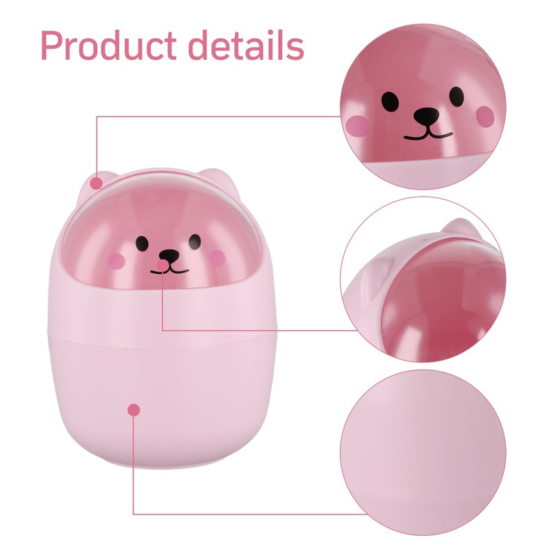 Desktop Trash Can with Lid, Cute Mini Desk Bin, Plastic