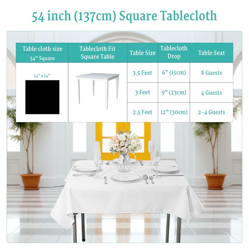 WedDecor White Square Tablecloth 54 x 54 inch Polyester Linen