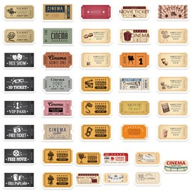 Vintage Film Ticket Stickers, Retro Movie Ticket Waterproof Sticker, Vinyl Sticker for Luggage Suitcase Laptop Water Bottle Album Scrapbook Skateboard(Ticket,81Pcs)
