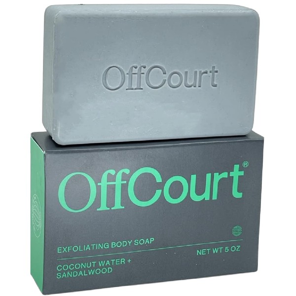 OffCourt Exfoliating Body Soap – Deep Cleansing & Exfoliating Soap for Men & Women. Non-Drying Bar - Medium Strength Scent of Coconut Water + Sandalwood. For All Skin Types (5oz, 1 Pack)
