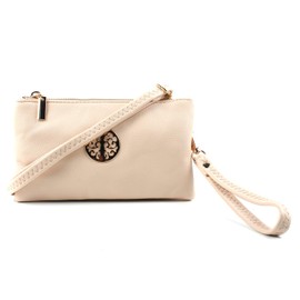 AOSSTA Womens Small Crossbody Bag for Girls Crossbody Phone Bags Mini Shoulder Handbag With Wristlet Adjustable Strap (Beige)
