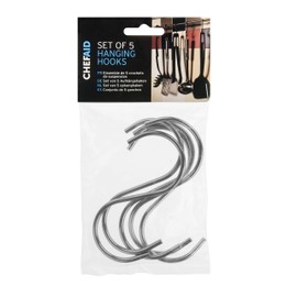 Chef Aid Stainless Steel S Style hanging Hooks pack of 5, For kitchen, bathroom and all around the Home, They hold Cooking Utensils and Pans