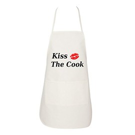 Fasciino Kiss The Cook Chef Apron with Two Front Pockets (White)