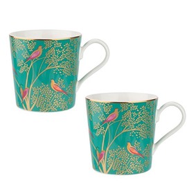 Sara Miller Chelsea Collection Mugs, Set of 2, Green, Fine China, 340ml